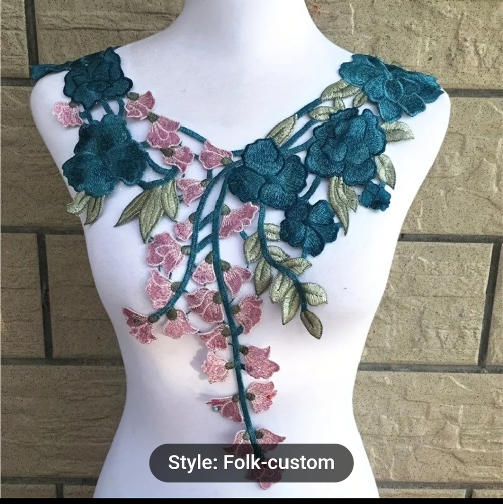 Lace collars BOGO Pink turquoise floral Venise lace collar appliqué trim ONLY 1